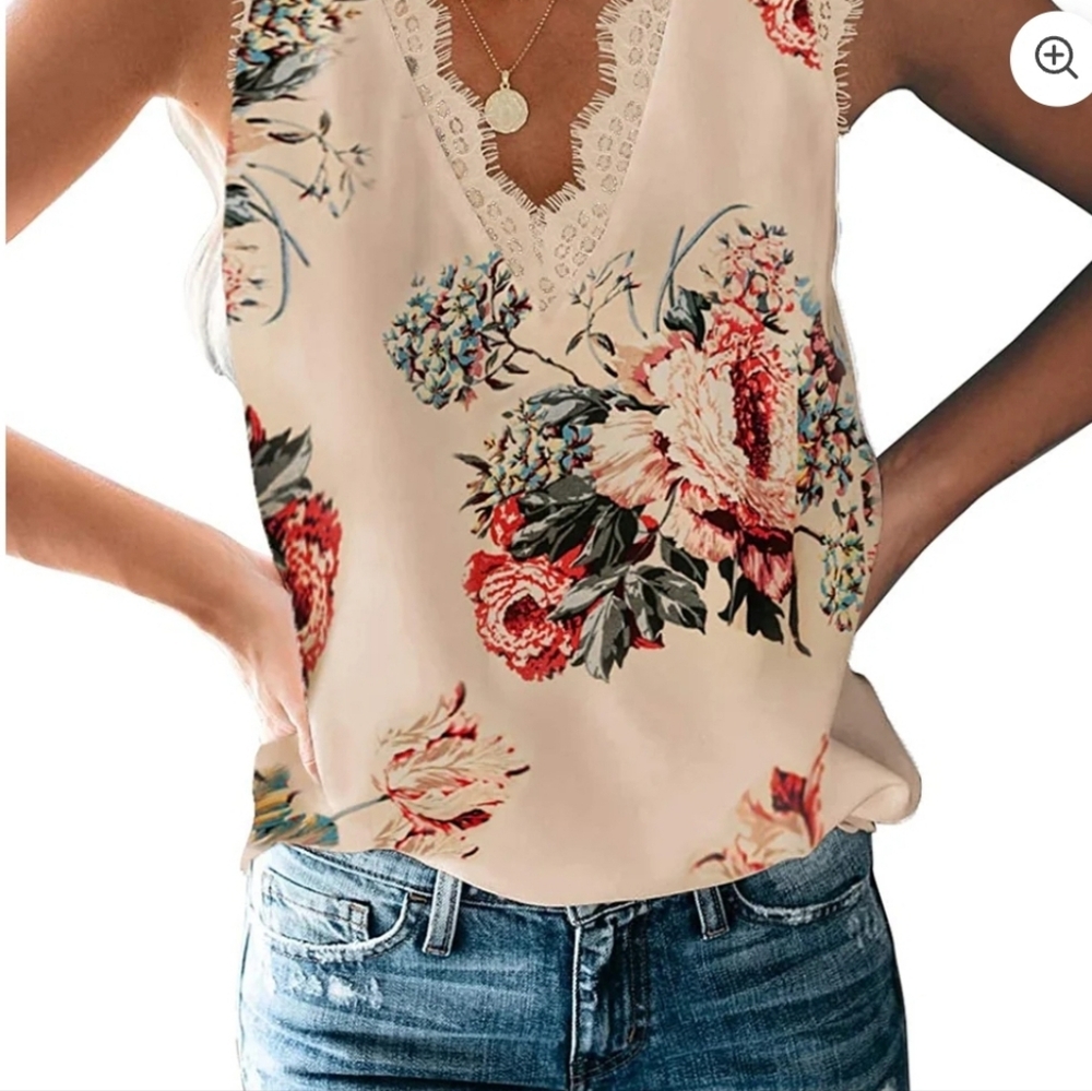 Haute Edition Woman's Lace Trim V-Neck Summer Casual Tank T